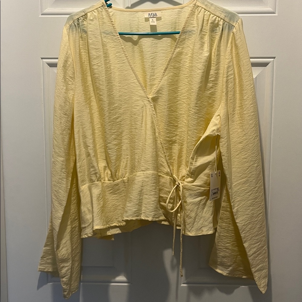 a.n.a Soft/ Butter Yellow Wrap Blouse